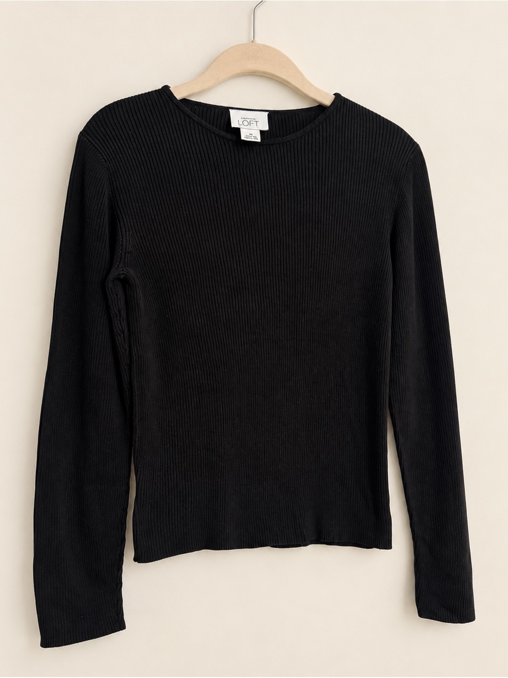 Ann Taylor LOFT 100% Silk Ribbed Long Sleeve Top Size M